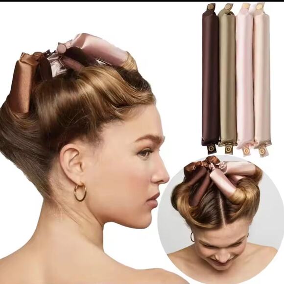 Other Other - 4PCS Satin Heatless Curling Ribbon Set Overnight Hair Curler Pink Brown NEW